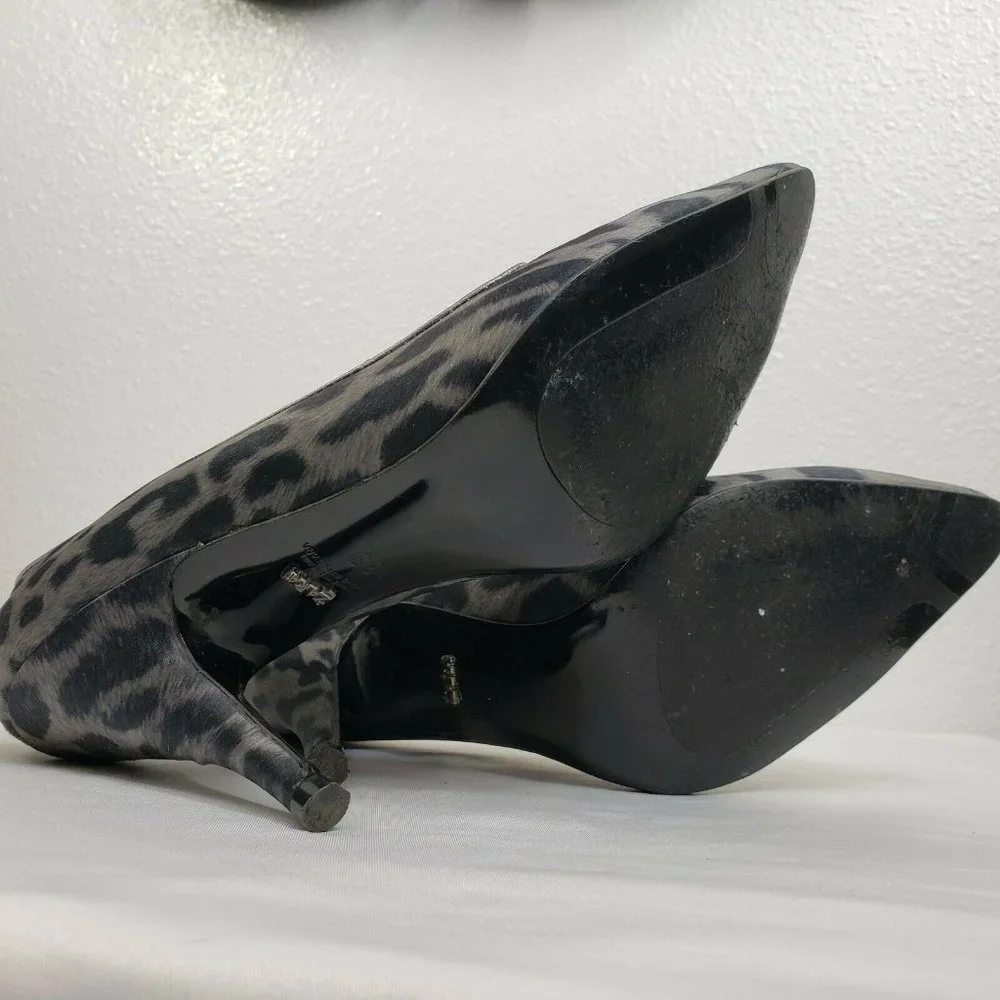 Zara Woman Heels Court Dress Pumps Size 39 Black Silver Cheetah‎ Print